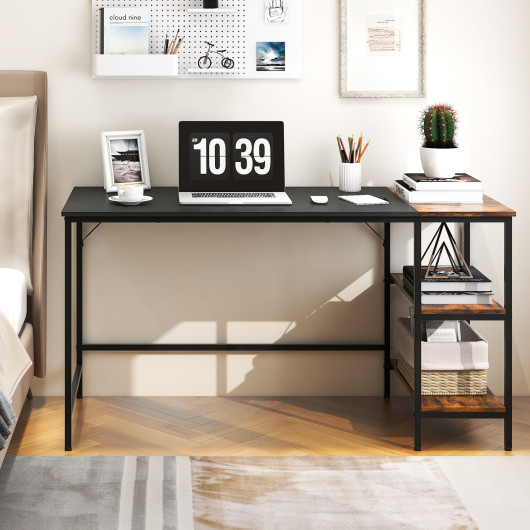 55" Modern Industrial Style Study Writing Desk with 2 Storage Shelves-Black - Image 5