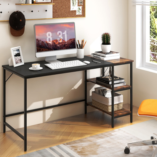 55" Modern Industrial Style Study Writing Desk with 2 Storage Shelves-Black - Image 6