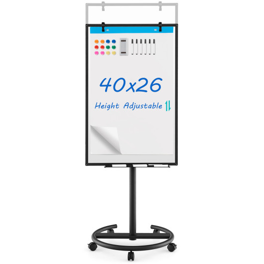 Height-Adjustable Mobile Whiteboard with Round Stand Paper Clips-Black - Image 4