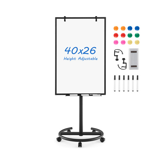 Height-Adjustable Mobile Whiteboard with Round Stand Paper Clips-Black - Image 2