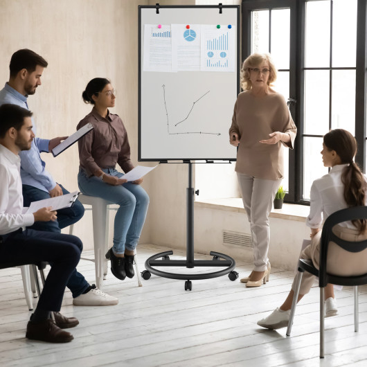 Height-Adjustable Mobile Whiteboard with Round Stand Paper Clips-Black - Image 5