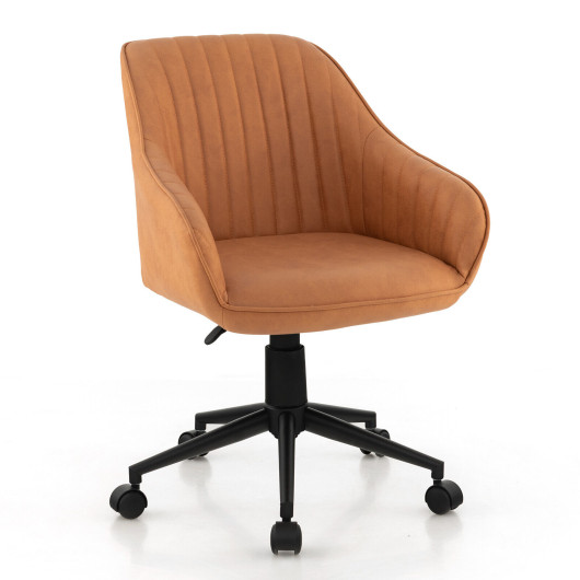 Modern Home Office Chair with Curved Backrest and Comfortable Armrests-Brown - Image 6