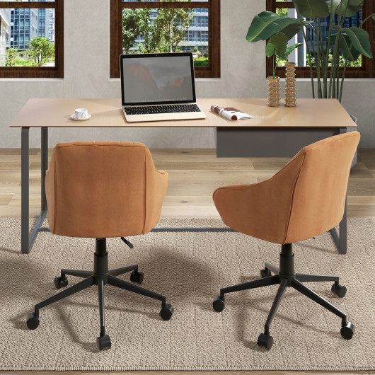 Modern Home Office Chair with Curved Backrest and Comfortable Armrests-Brown - Image 2