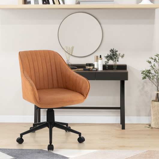 Modern Home Office Chair with Curved Backrest and Comfortable Armrests-Brown - Image 5