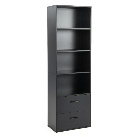 6-Tier Tall Freestanding Bookshelf with 4 Open Shelves and 2 Drawers-Black - Image 3