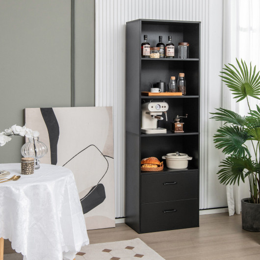 6-Tier Tall Freestanding Bookshelf with 4 Open Shelves and 2 Drawers-Black - Image 4