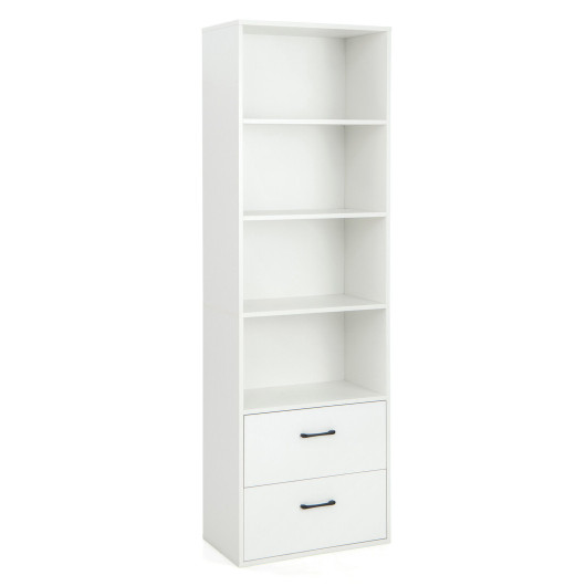 6-Tier Tall Freestanding Bookshelf with 4 Open Shelves and 2 Drawers-White - Image 4