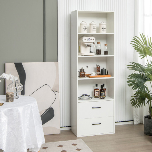 6-Tier Tall Freestanding Bookshelf with 4 Open Shelves and 2 Drawers-White - Image 5