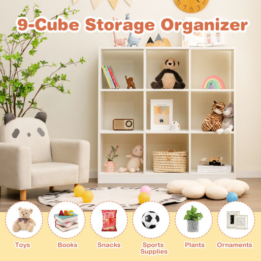 Modern 9-Cube Bookcase with 2 Anti-Tipping Kits for Books Toys Ornaments-White - Image 5