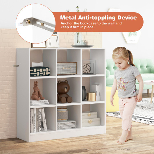 Modern 9-Cube Bookcase with 2 Anti-Tipping Kits for Books Toys Ornaments-White - Image 6