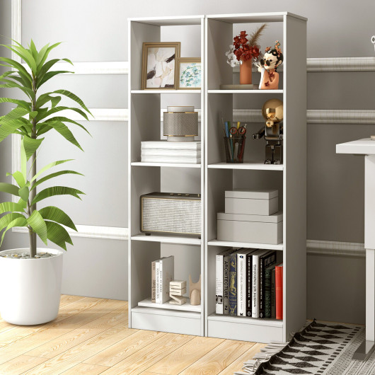 5 Tiers 4-Cube Narrow Bookshelf with 4 Anti-Tipping Kits-White - Image 4