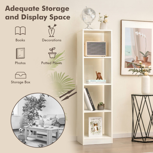 5 Tiers 4-Cube Narrow Bookshelf with 4 Anti-Tipping Kits-White - Image 5