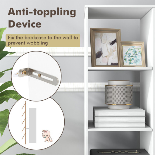 5 Tiers 4-Cube Narrow Bookshelf with 4 Anti-Tipping Kits-White - Image 6