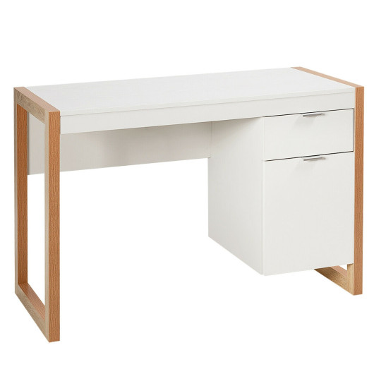 Modern Computer Desk Study Table Writing Workstation with Cabinet and Drawer-White - Image 4