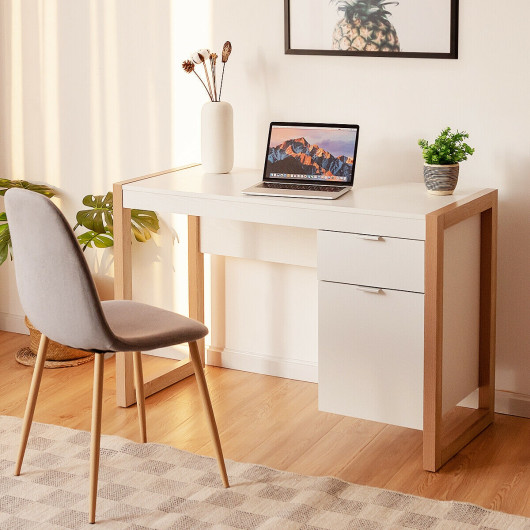 Modern Computer Desk Study Table Writing Workstation with Cabinet and Drawer-White - Image 5