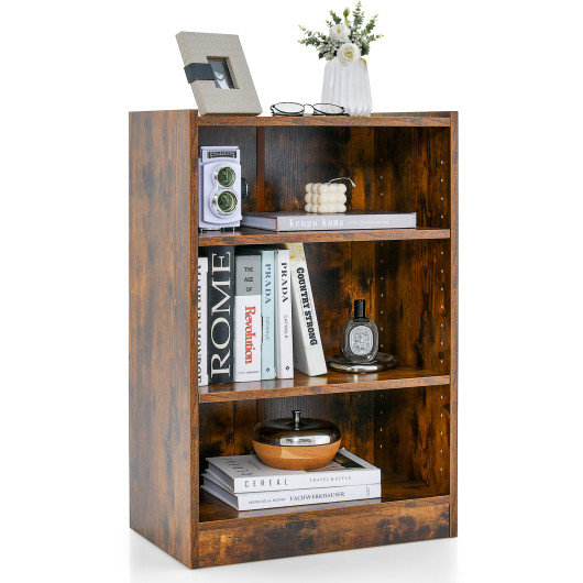 3-Tier Bookcase Open Display Rack Cabinet with Adjustable Shelves-Rustic Brown