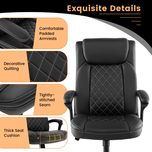 High Back Ergonomic Executive Chair with Thick Headrest Cushion-Black - Image 4