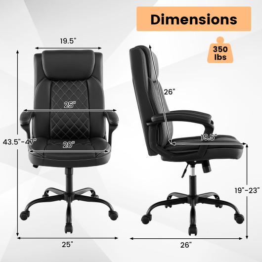 High Back Ergonomic Executive Chair with Thick Headrest Cushion-Black - Image 6