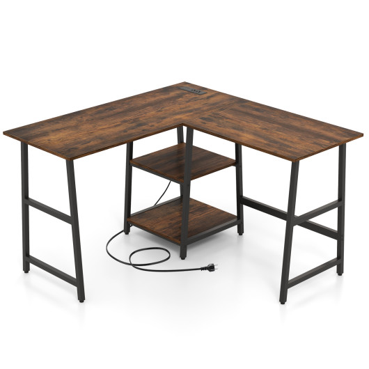 L Shaped Corner Computer Desk with Storage Shelves-Brown - Image 5