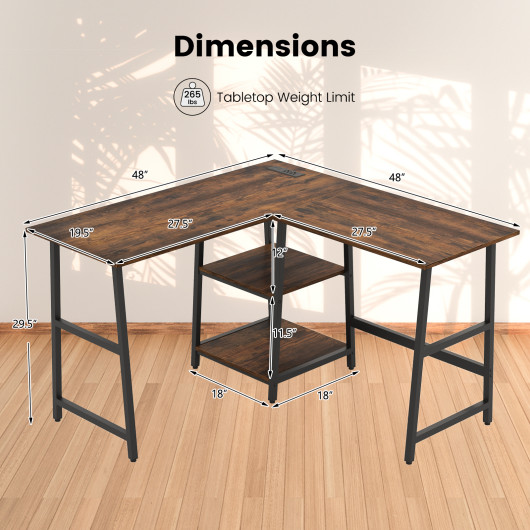 L Shaped Corner Computer Desk with Storage Shelves-Brown - Image 2