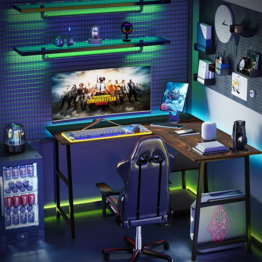 L Shaped Corner Computer Desk with Storage Shelves-Brown - Image 3