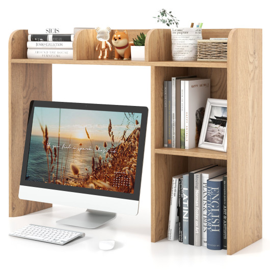 3-Tier Multipurpose Desk Bookshelf with 4 Shelves-Natural - Image 5