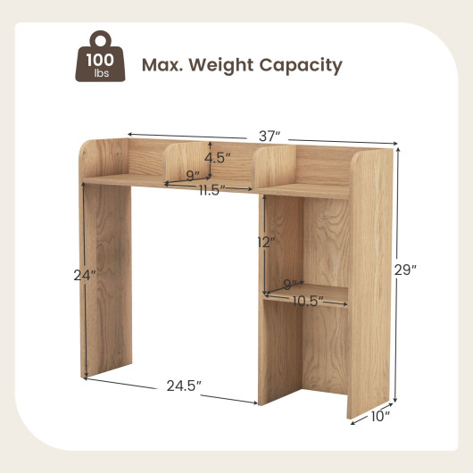 3-Tier Multipurpose Desk Bookshelf with 4 Shelves-Natural - Image 3