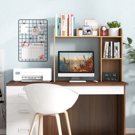 3-Tier Multipurpose Desk Bookshelf with 4 Shelves-Natural - Image 6
