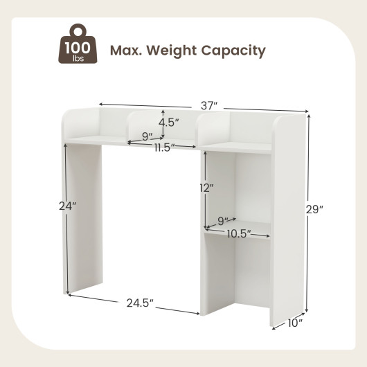 3-Tier Multipurpose Desk Bookshelf with 4 Shelves-White - Image 3