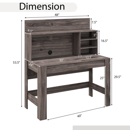 48 Inch Writing Computer Desk with Anti-Tipping Kits and Cable Management Hole-Rustic Brown - Image 4