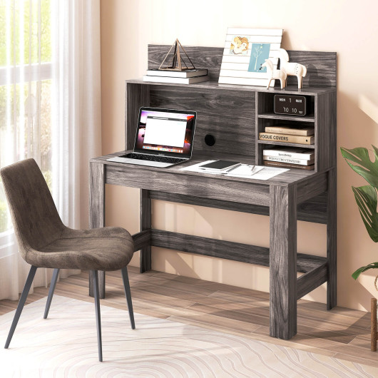 48 Inch Writing Computer Desk with Anti-Tipping Kits and Cable Management Hole-Rustic Brown - Image 5