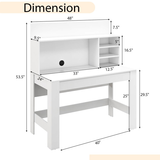 48 Inch Writing Computer Desk with Anti-Tipping Kits and Cable Management Hole-White - Image 2