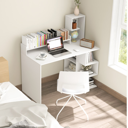 Modern Computer Desk with Storage Bookshelf and Hutch for Home Office-White - Image 5