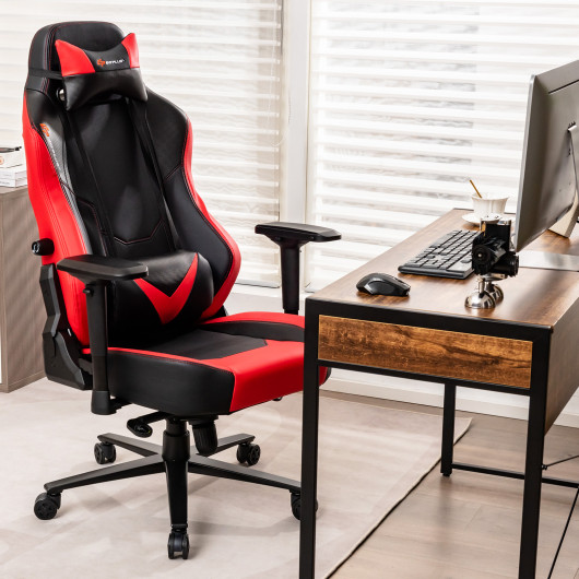 360 Swivel Computer Chair with Casters for Office Bedroom-Red - Image 5