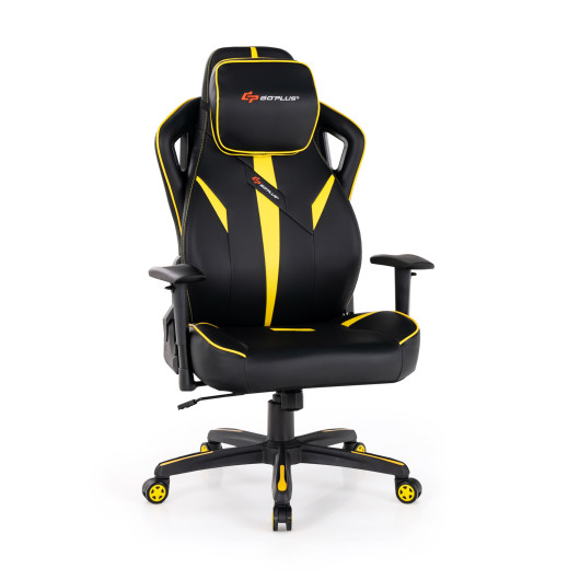 Ergonomic Gaming Chair with Adjustable Height and Reclining Backrest-Yellow - Image 6