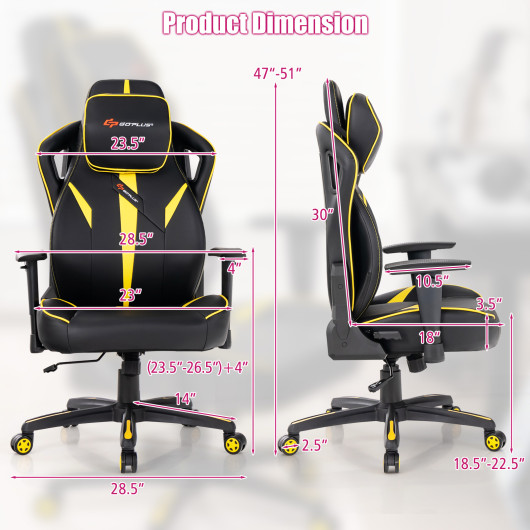 Ergonomic Gaming Chair with Adjustable Height and Reclining Backrest-Yellow - Image 5