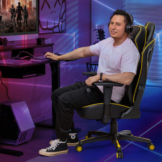 Ergonomic Gaming Chair with Adjustable Height and Reclining Backrest-Yellow - Image 2