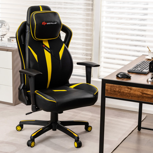 Ergonomic Gaming Chair with Adjustable Height and Reclining Backrest-Yellow - Image 3