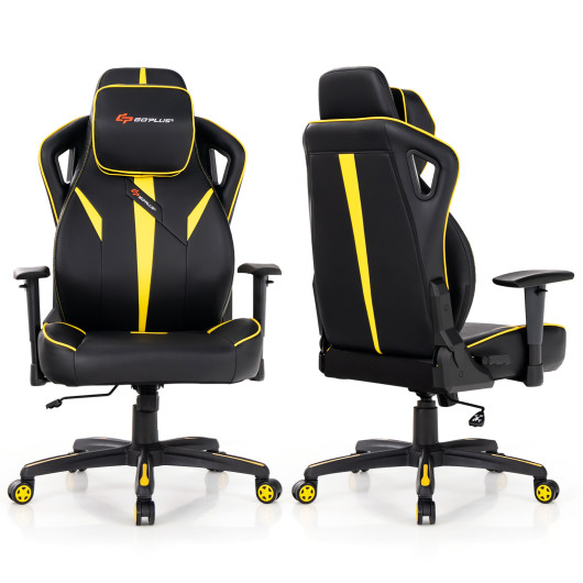 Ergonomic Gaming Chair with Adjustable Height and Reclining Backrest-Yellow - Image 4