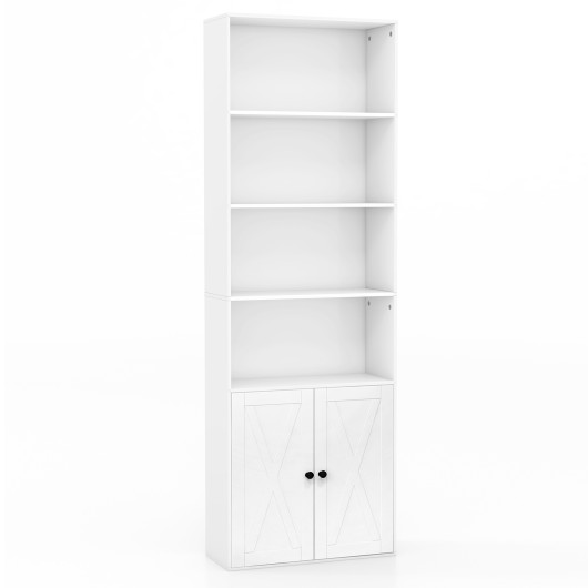 71 Inch Freestanding Bookshelf with 6 Shelves and 2-Door Cabinet-White - Image 4