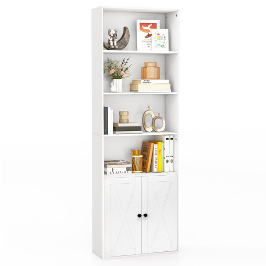 71 Inch Freestanding Bookshelf with 6 Shelves and 2-Door Cabinet-White - Image 3