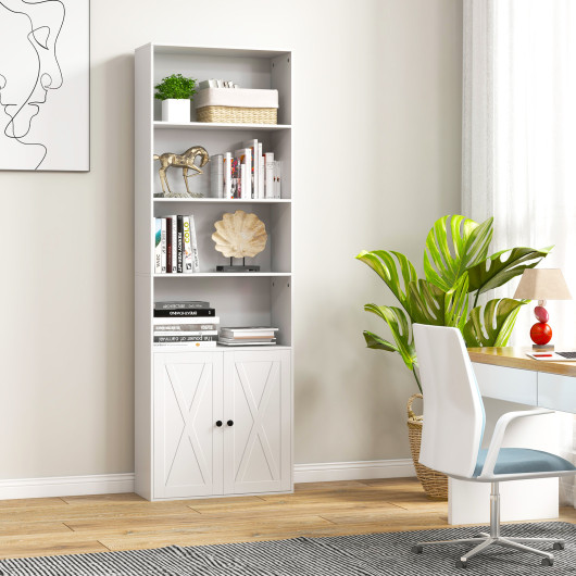 71 Inch Freestanding Bookshelf with 6 Shelves and 2-Door Cabinet-White - Image 5