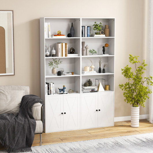 71 Inch Freestanding Bookshelf with 6 Shelves and 2-Door Cabinet-White - Image 6