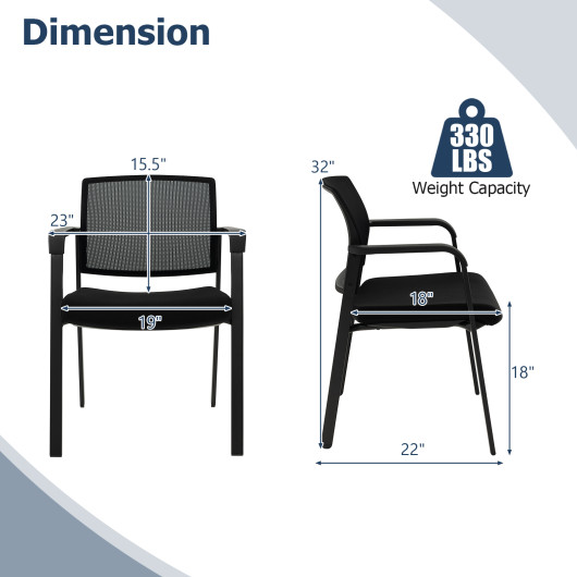 Set of 2 Stackable Reception Room Chairs with Padded Seat-Black - Image 3