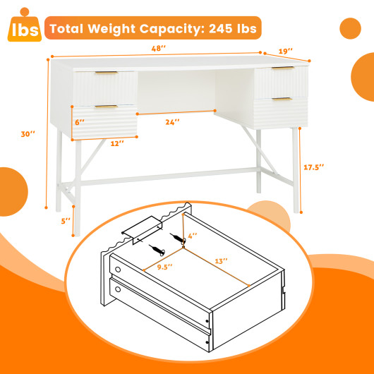 48 Inch Home Office Computer Desk with 4 Drawers-White - Image 6