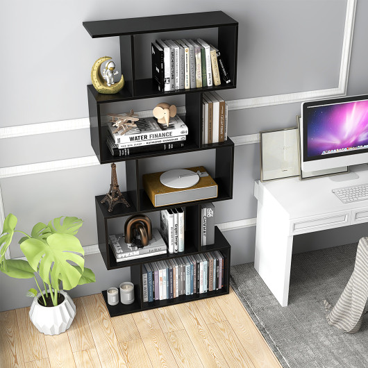 5-Tier Bookshelf with Anti-Toppling Device for Living Room Home Office-Black - Image 4
