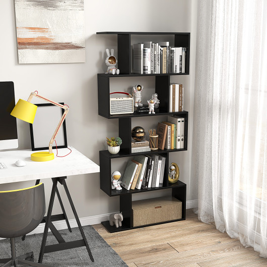 5-Tier Bookshelf with Anti-Toppling Device for Living Room Home Office-Black - Image 5
