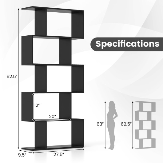 5-Tier Bookshelf with Anti-Toppling Device for Living Room Home Office-Black - Image 6