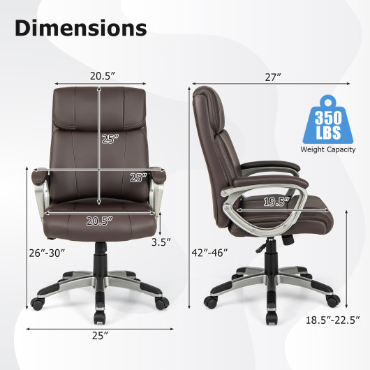 Swivel Ergonomic Office Chair Computer Desk Chair with Wheels-Brown - Image 4
