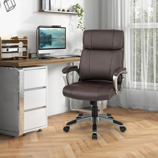 Swivel Ergonomic Office Chair Computer Desk Chair with Wheels-Brown - Image 2